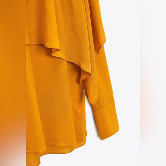 Zara Mustard Cape Viscose Blouse - Picture 5 of 9